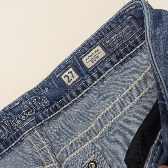 Miss Me Signature Bootcut Jeans Womens 27 Denim Leather Patch Pocket Pants Blue - Picture 4 of 6